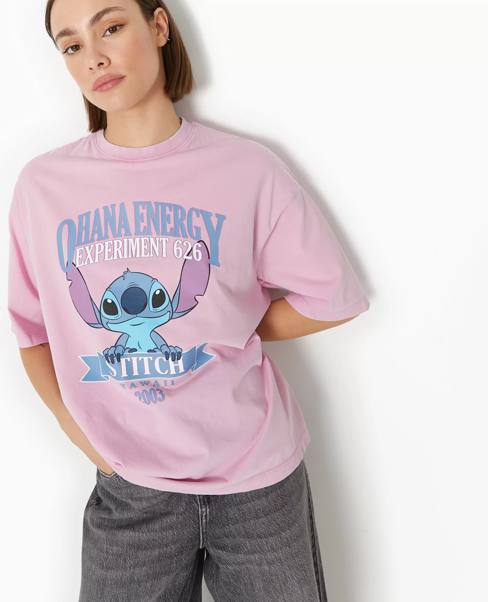 Clearance Pimkie T-shirt Oversize Avec Print STITCH - rose