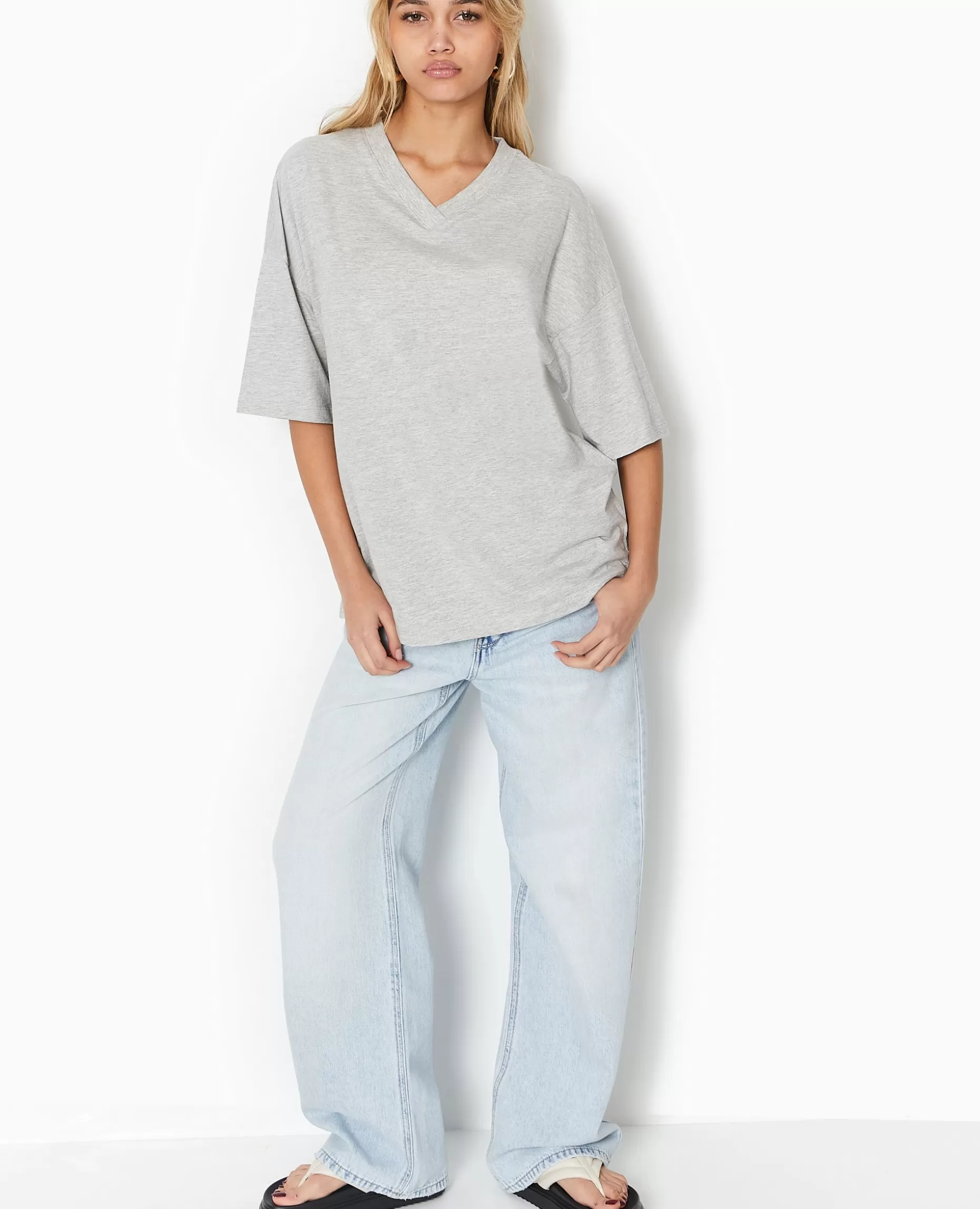Flash Sale Pimkie T-shirt Oversize Col V Manches Descendues - gris chiné