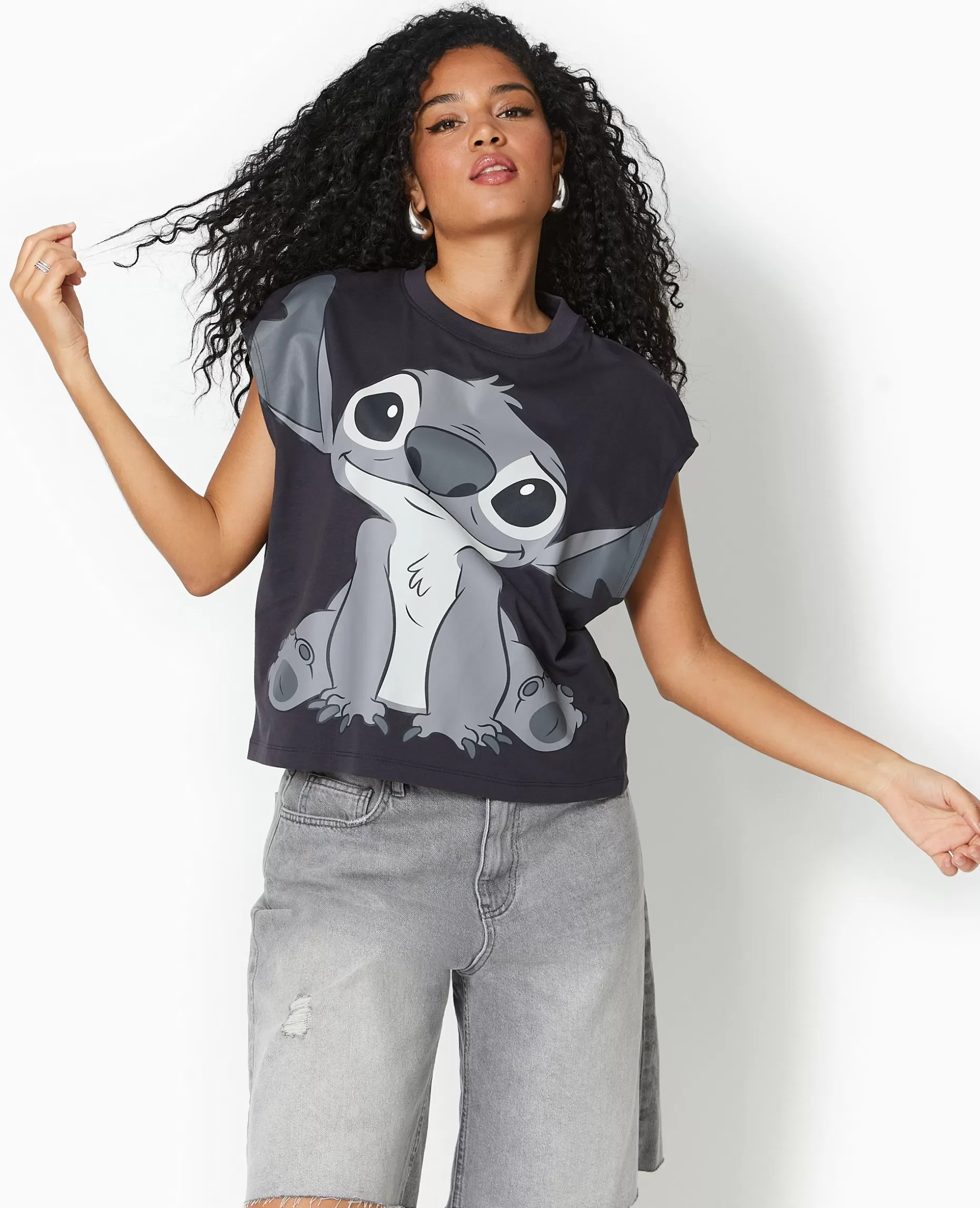 Best Sale Pimkie T-shirt Sans Manches STITCH - gris