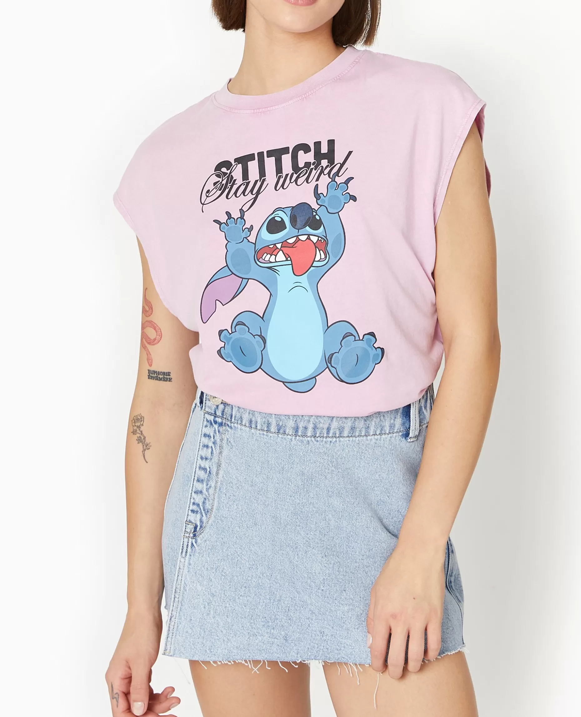 Sale Pimkie T-shirt Sans Manches STITCH - rose