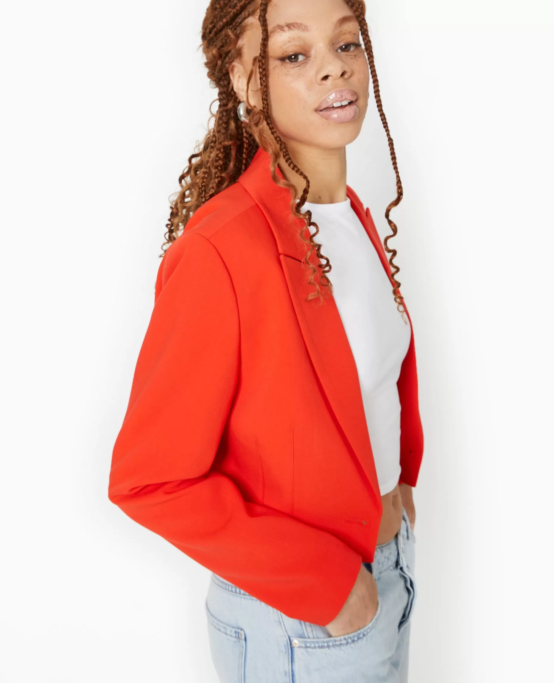 Online Pimkie Veste Blazer Courte Avec Pinces - rouge