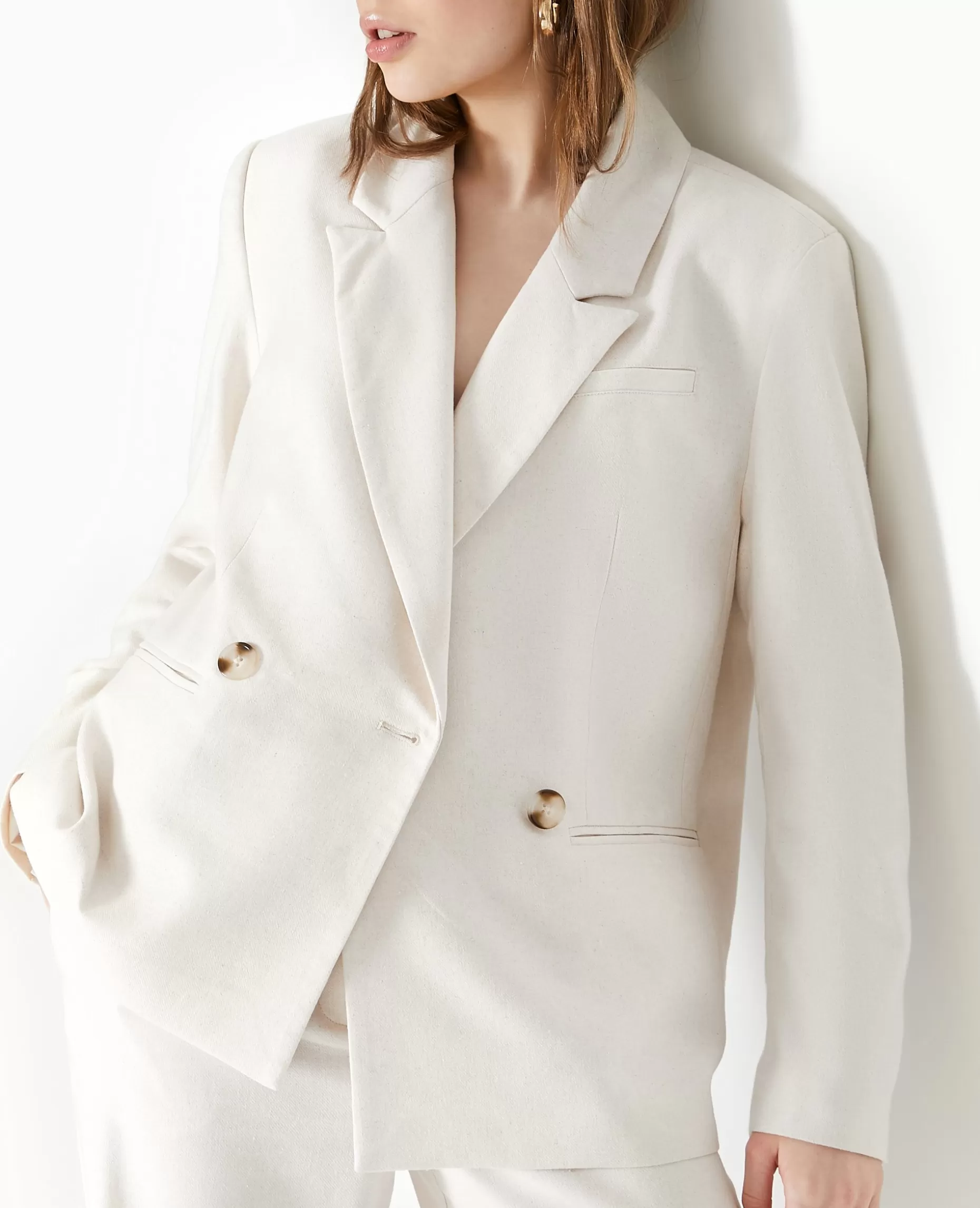 Shop Pimkie Veste Blazer En Tissu Effet Lin Rustique - blanc