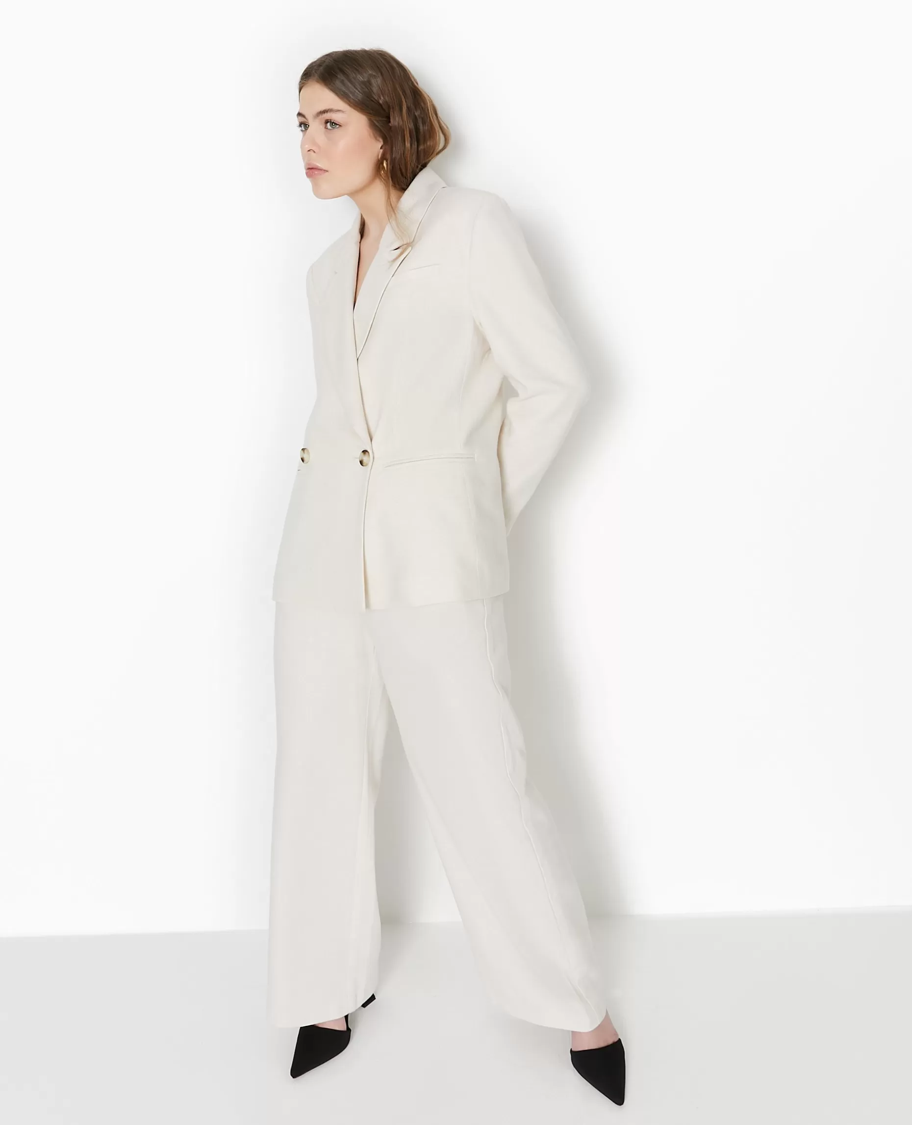 Shop Pimkie Veste Blazer En Tissu Effet Lin Rustique - blanc