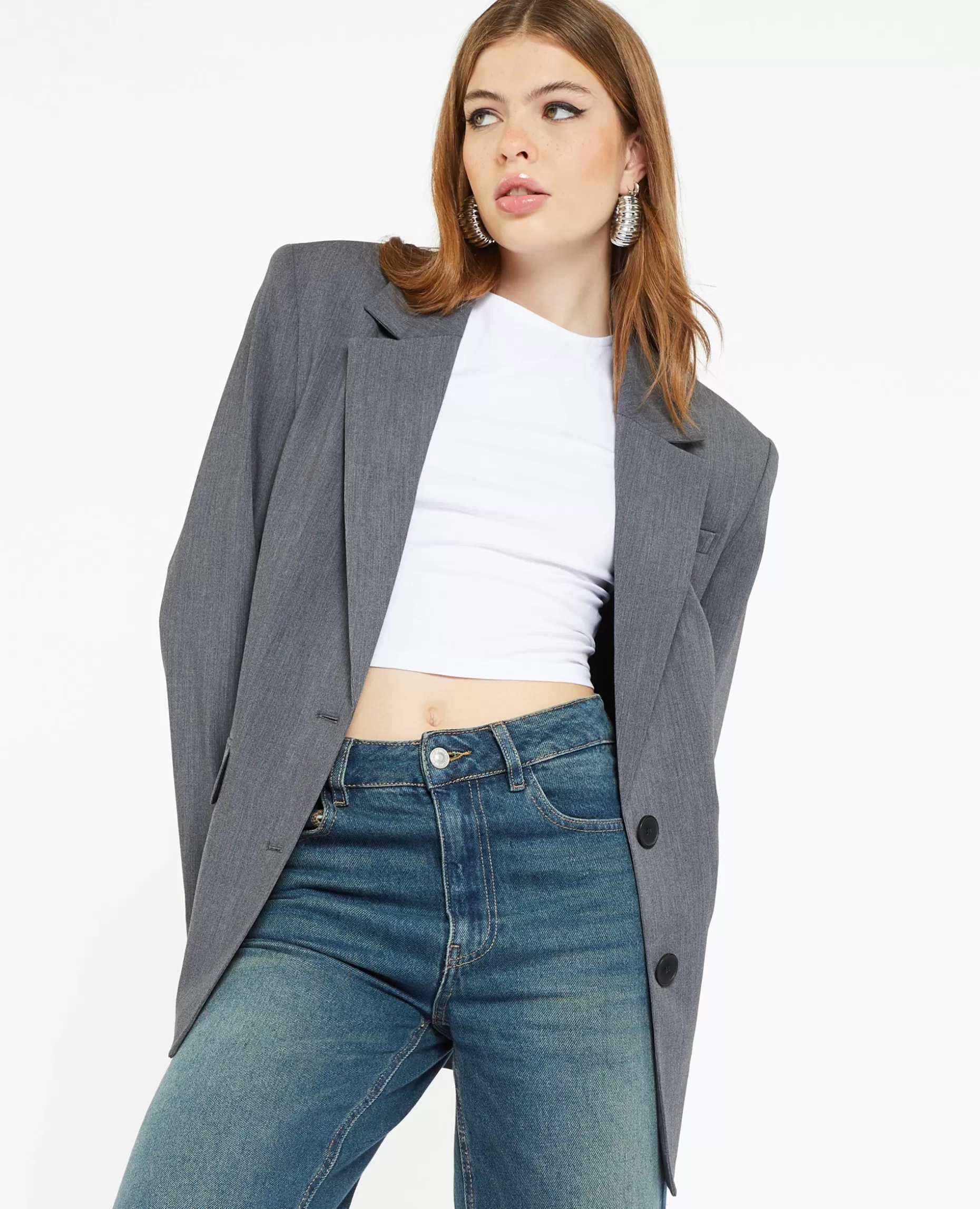 Sale Pimkie Veste Blazer Oversize Avec épaulettes - gris foncé