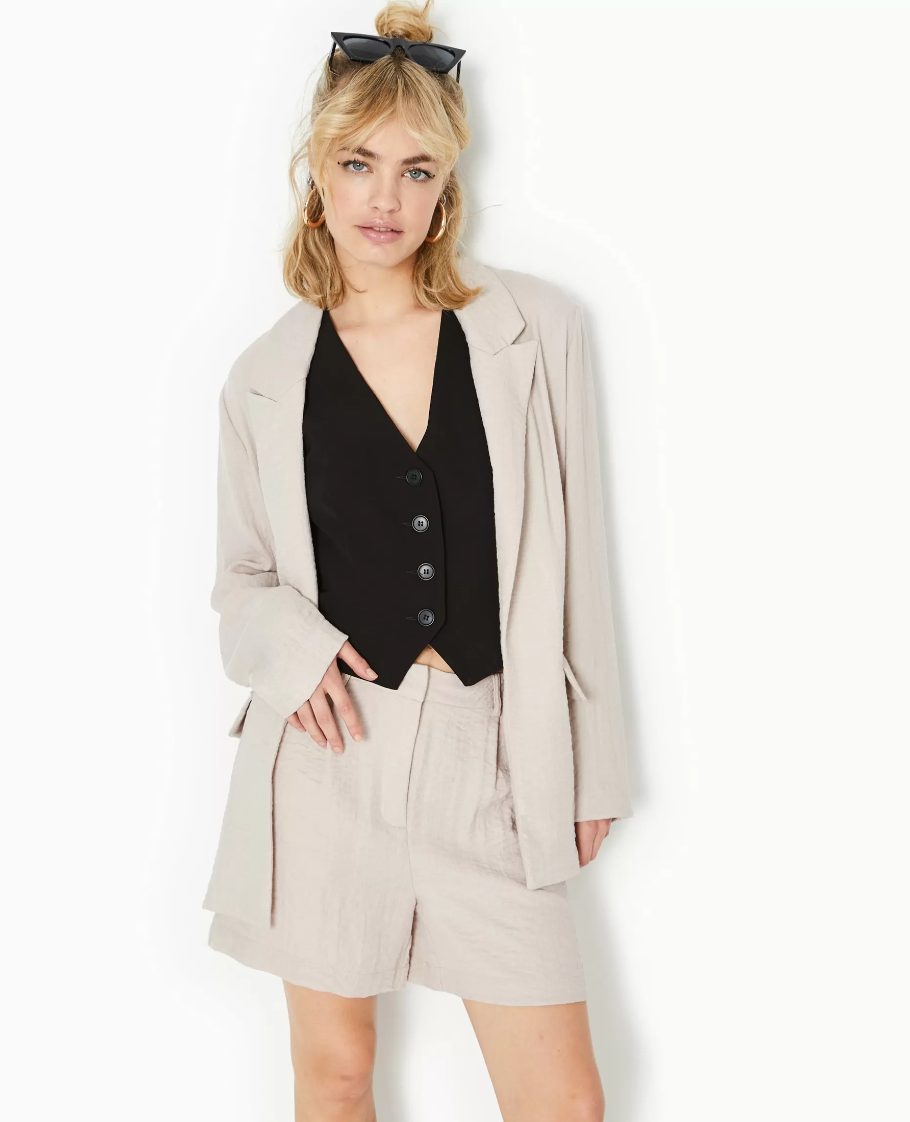 Online Pimkie Veste Blazer Souple En Tissu Fluide - beige