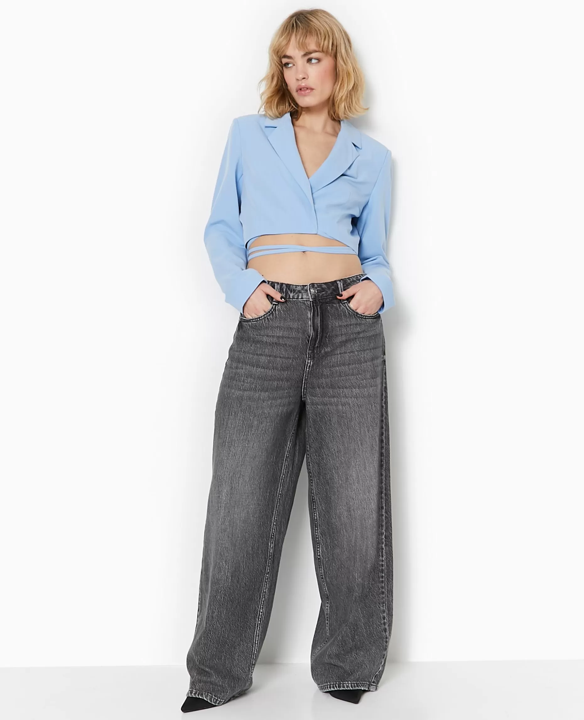 Store Pimkie Veste Cropped Avec Liens à Nouer - bleu clair