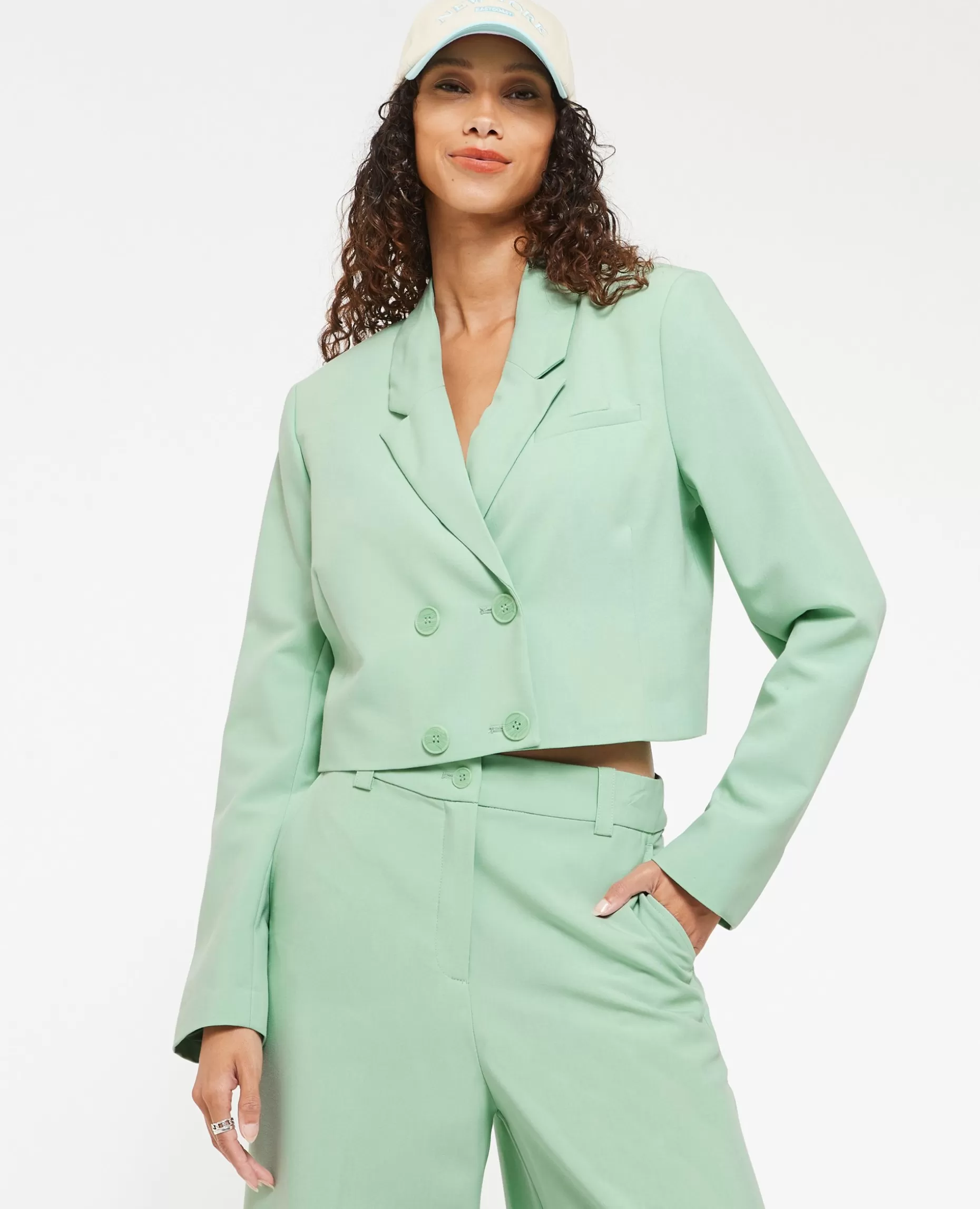 Shop Pimkie Veste Cropped Double Boutonnage - vert olive